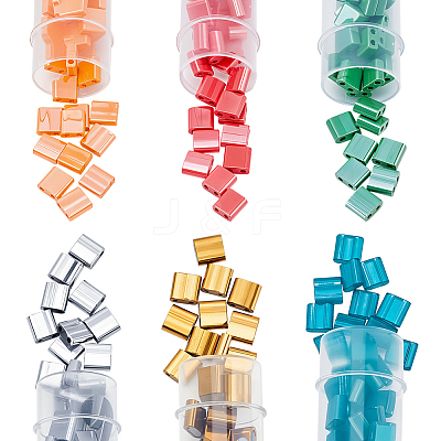 240Pcs 6 Colors 2-Hole Glass Seed Beads SEED-HY0001-41-1