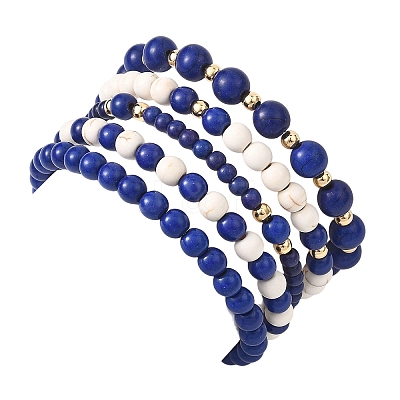 5Pcs 5 Styles Dyed Synthetic Turquoise Beads Stretch Bracelets BJEW-JB12825-1