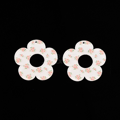 Flower Theme Printed Acrylic Pendants OACR-T028-06G-1