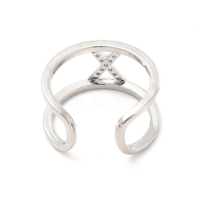 Clear Cubic Zirconia Initial Letter Open Cuff Ring RJEW-A012-01P-X-1