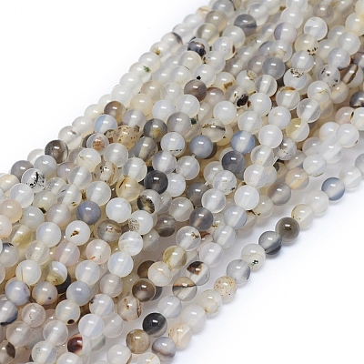 Natural Dendritic Agate Beads Strands G-D0005-18-4mm-1