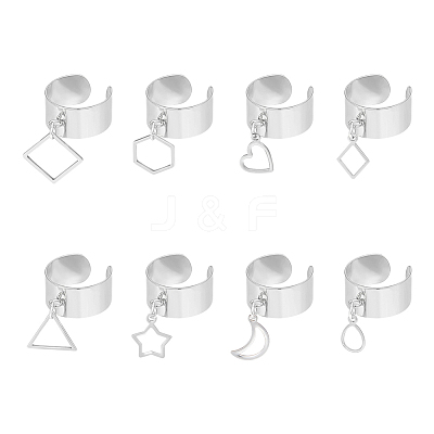 8Pcs 8 Style 304 Stainless Steel Open Cuff Rings Set RJEW-AB00012-1
