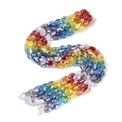 Electroplate Transparent Glass Beads Strands EGLA-Q135-8x11MM-03A-1