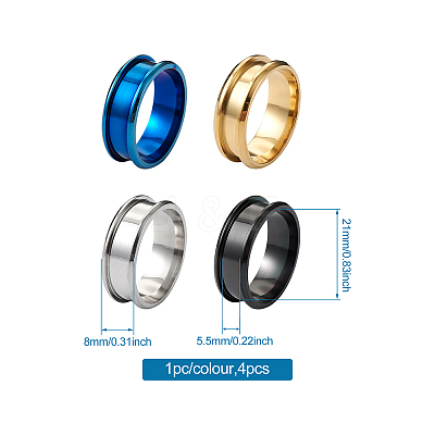 4 Colors Stainless Steel Grooved Finger Ring Settings STAS-TA0001-26E-1