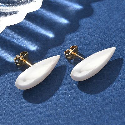 304 Stainless Steel Plastic Imitation Pearl Stud Earrings EJEW-R030-01G-01-1