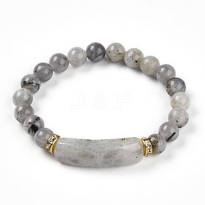 Natural Labradorite Beads Stretch Bracelets BJEW-T022-04E-1