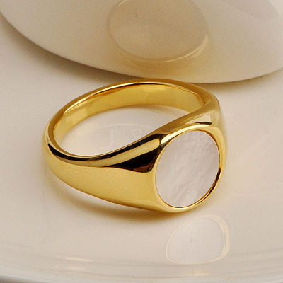 304 Stainless Steel with Natural Shell Finger Rings WGA15AE-03-1