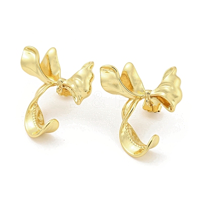 Rack Plating Brass Bowknot Stud Earrings Findings EJEW-K263-12G-1