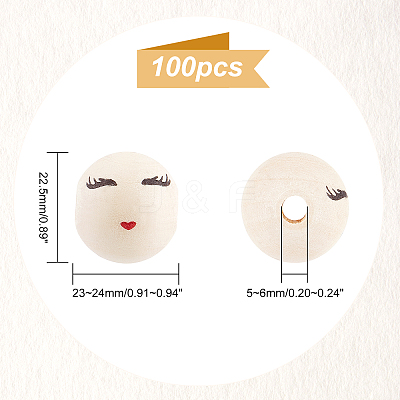 Printed Natural Wood European Beads WOOD-PH0009-50-1