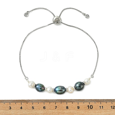 Adjustable Natural Cultured Freshwater Pearl Slider Bracelets KK-BJEW-JB14102-02-1