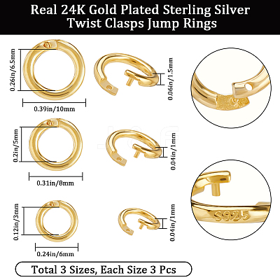 9Pcs 3 Styles 925 Sterling Silver Locking Jump Ring STER-BBC0006-99-1