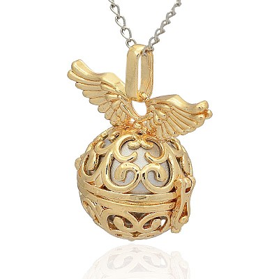 Golden Tone Brass Hollow Round Cage Pendants KK-J234-06G-1