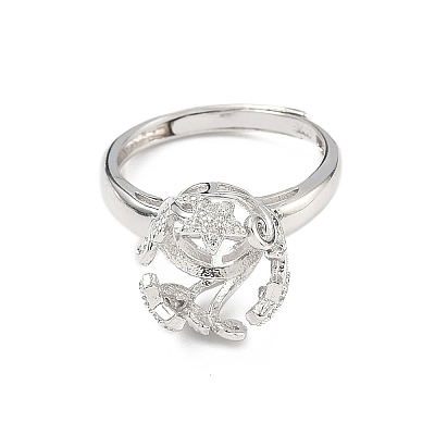 Rhodium Plated 925 Sterling Silver Micro Pave Clear Cubic Zirconia Adjustable Ring Components STER-NH0017-02P-1