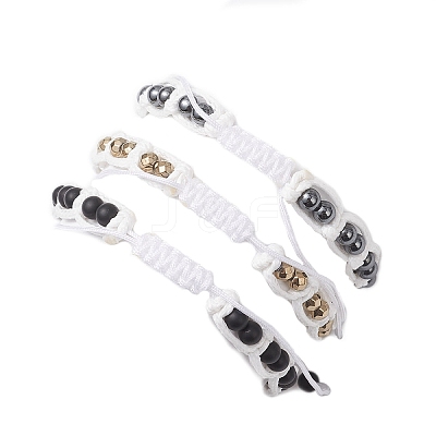 3Pcs Natural Dyed Black Agate & Non-Magnetic Synthetic Hematite Round Beaded Braided Bead Bracelets for Men Women BJEW-JB12544-1