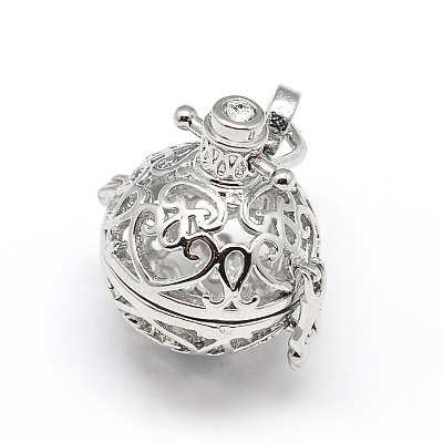 Hollow Snowflake Round Brass Cage Pendants KK-N0092-09M-NR-1