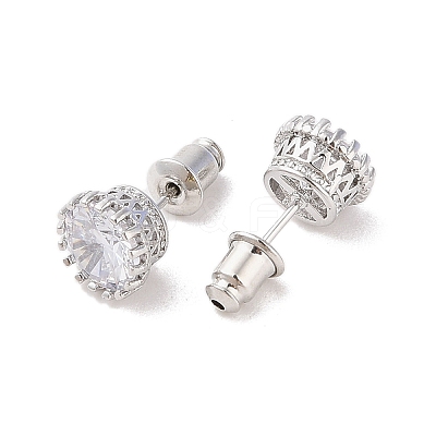 Rack Plating Brass Pave Single Cubic Zirconia Stud Earrings EJEW-I304-02P-02-1
