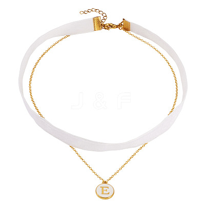 Alloy Enamel Letter Pendant Single Face White Velvet Ribbon & Brass Chain Double Layered Choker Necklaces NJEW-TAC0034-1