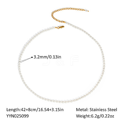 Elegant French Style Imitation Pearl Rice Beaded Necklaces with Stainless Steel End Chains for Women BJ9351-1