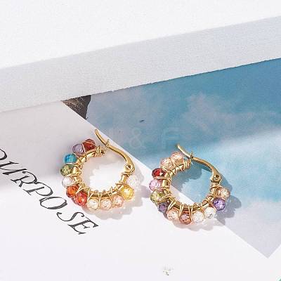 Cubic Zirconia Round Beads Braided Hoop Earrings EJEW-JE04868-1