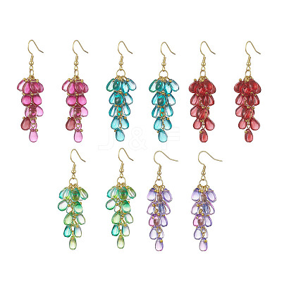 Transparent Glass Bead Cluster Dangle Earrings EJEW-JE05246-1