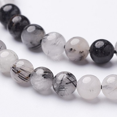 Natural Black Rutilated Quartz Beads Strands X-G-D295-8mm-1