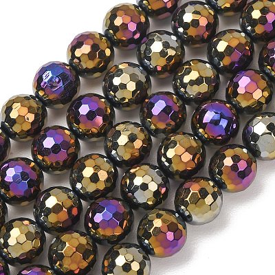 Electroplated Natural Agate Beads Strands G-B191-A07-10mm-04-1