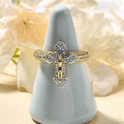Brass Micro Pave Clear Cubic Zirconia Cuff Rings RJEW-U035-02GP-02-1