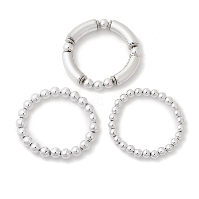 3Pcs Round & Curved Tube CCB Plastic Stretch Bracelets BJEW-JB12999-1