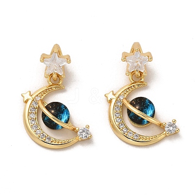 Moon & Star Rack Plating Brass Micro Pave Cubic Zirconia Pendants KK-C037-08G-1
