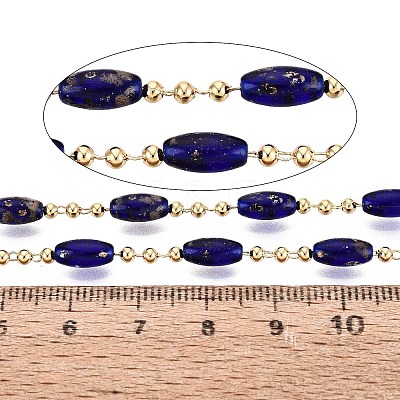 Handmade Brass & Glass Beaded Link Chains CHC-Q021-04B-G-1