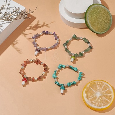 4Pcs 4 Style Natural & Synthetic Mixed Gemstone Chips & Glass Pearl Beaded Stretch Bracelets Set BJEW-TA00207-1
