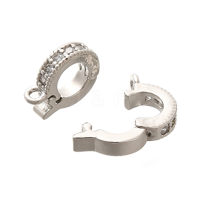Rack Plating Brass Micro Pave Clear Cubic Zirconia Fold Over Clasps KK-H508-02P-1