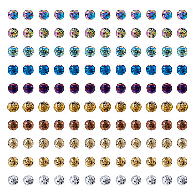 250Pcs 10 Colors Electroplated Natural Lava Rock Beads Strands G-PJ0001-03A-1