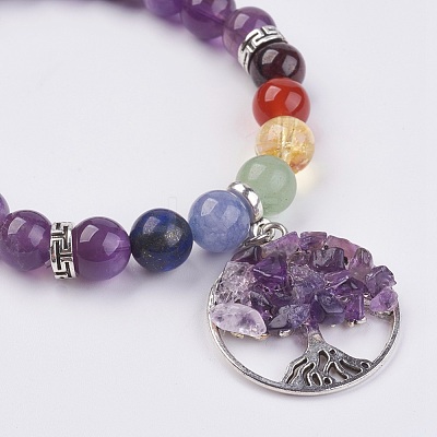 Chakra Jewelry Natural & Synthetic Mixed Stone Beads Charm Bracelet BJEW-JB03608-1