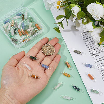 45Pcs 9 Colors Natural Mixed Gemstone Copper Wire Wrapped Rectangle Connector Charms PALLOY-FH00091-1