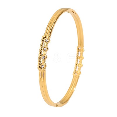 304 Stainless Steel Crystal Rhinestone Rhombus Hinged Cuff Bangles for Women WG11813-01-1