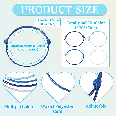 60Pcs 4 Colors Korean Waxed Polyester Cord Bracelet Making AJEW-CW0001-07-1