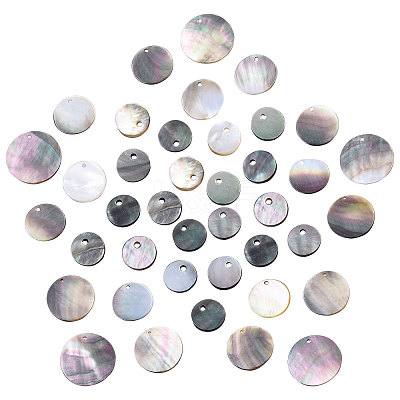 40Pcs 4 Style Black Lip Shell Pendants SSHEL-SC0001-15-1