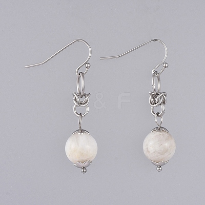 Natural White Moonstone Dangle Earrings X-EJEW-JE03934-05-1