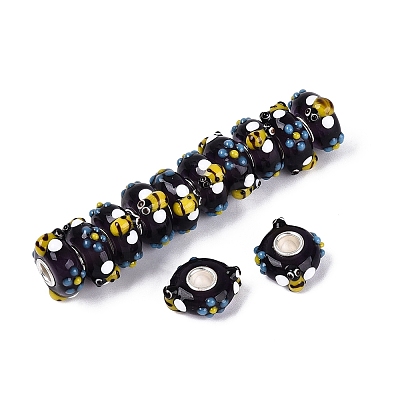 3D Lampwork & Brass Core European Beads LAMP-Q042-01B-1