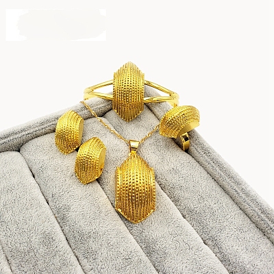 Hexagon Alloy Pendant Necklaces & Hoop Earrings & Cuff Bangles & Rings for Women FS-WG5B3B6-01-1