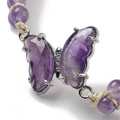Natural Amethyst Braided Round Bead Bracelets BJEW-K251-06B-1