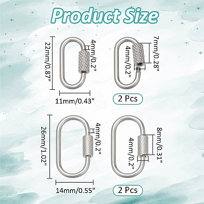 4Pcs 2 Styles 304 Stainless Steel Screw Carabiner Lock Charms STAS-NB0001-85P-1