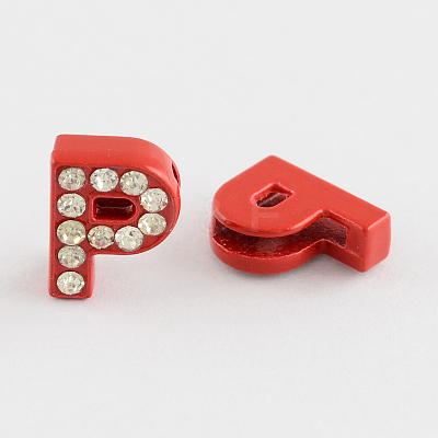 Mixed Color Zinc Alloy Grade A Rhinestone Letter Slide Charms ALRI-S130-P-1