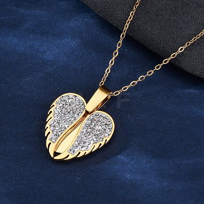 304 Stainless Steel Polymer Clay Rhinestones Wing Openable Pendant Necklaces for Women NJEW-Z065-14G-03-1