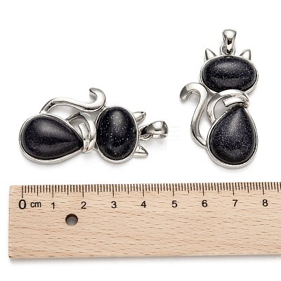 Synthetic Blue Goldstone Kitten Pendants G-P352-B03-1