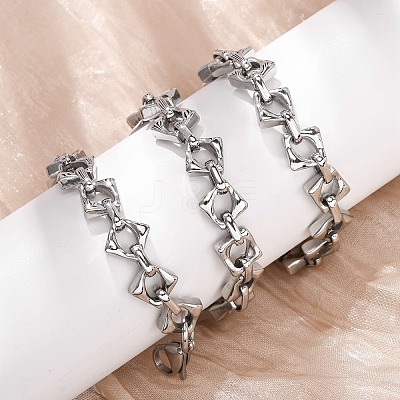 304 Stainless Steel Rhombus Link Chain Necklaces for Women Men NJEW-F363-02P-1