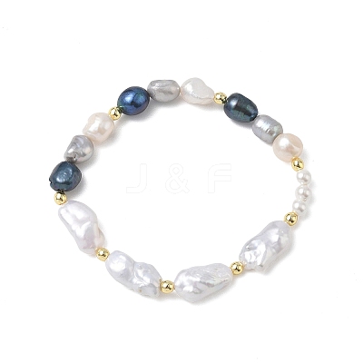 Natural Cultured Freshwater Pearl & Baroque Pearl Keshi Pearl & Shell Pearl Beads Stretch Bracelets for Women BJEW-JB13715-1