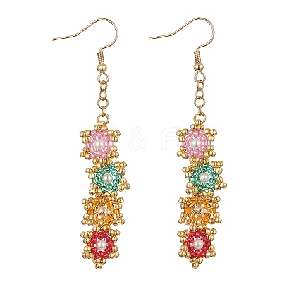 Star Glass Seed Braided Dangle Earrings EJEW-MZ00107-1
