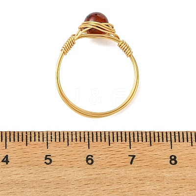 Copper Wired Natural Amber Finger Rings for Women RJEW-JR01052-02-1